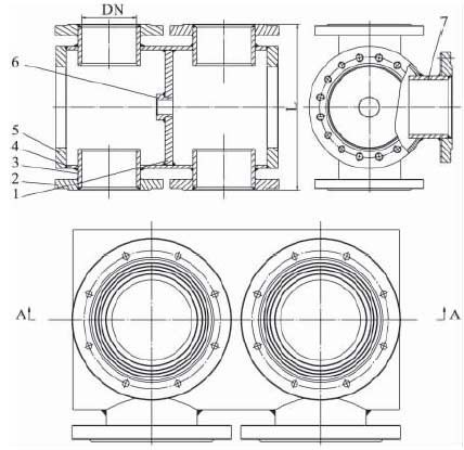 接管1 4.体管 5.侧法兰 6.阀体轴套 7.接管2